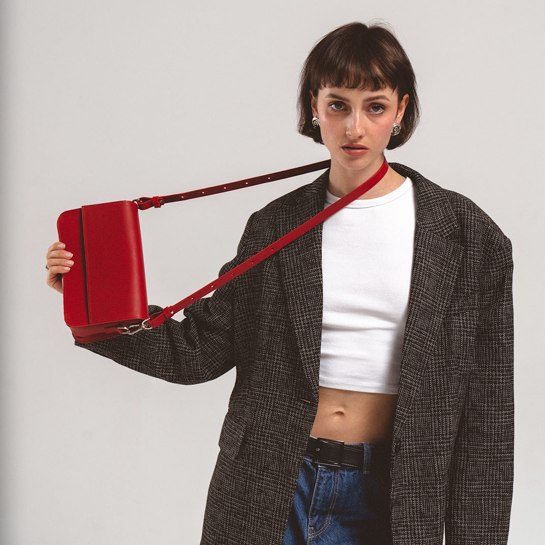 Leather Shoulder Bag - Curie (Orange Vectors)